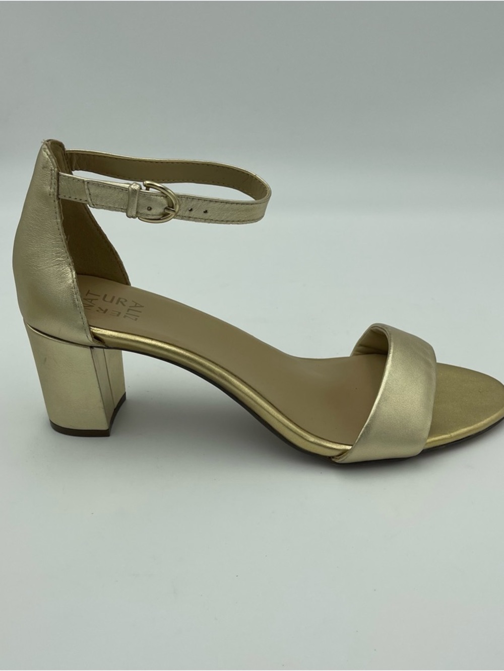 NATURALIZER VERA -SZ 12M-EU 43-GOLD Leather Metallic Dress Sandals-MSRP $120